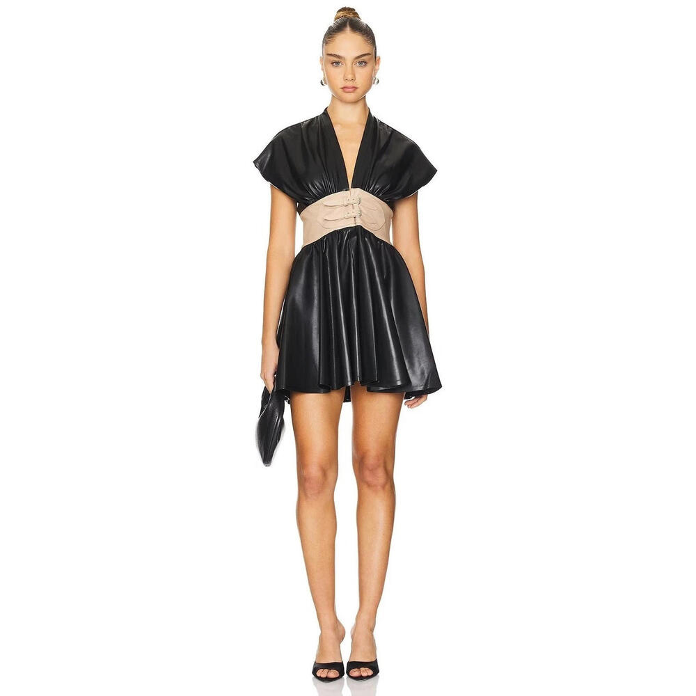 Alexis Berlin Mini Dress Faux Leather  Black Size M $495 msrp - Picture 2 of 9